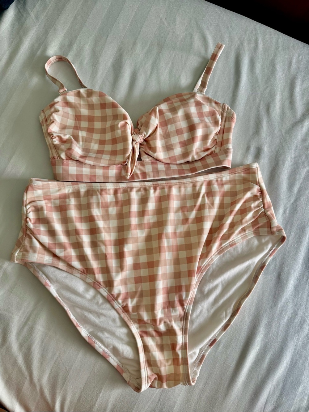 Kona Sol Blush Pink Gingham High-Waist Bikini Set